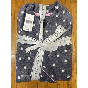 Laura Ashley Fleece Robe Sz L Grey White Polka Dot Plush 48" Long New